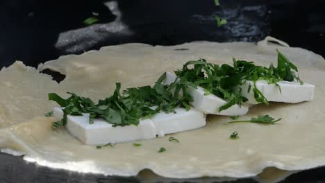 preparing feta cheese pancakes