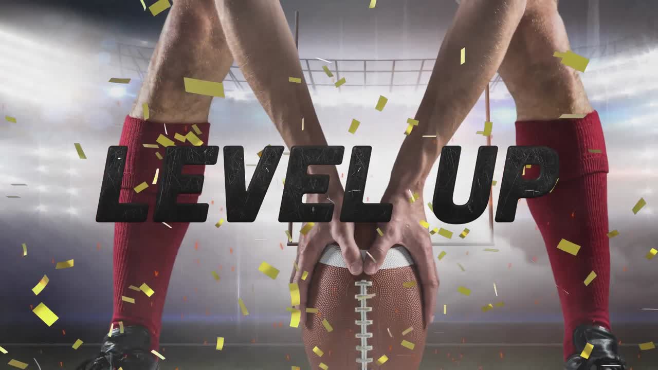 animación de las palabras nivelado en blanco sobre el hombre haciendo ejercicio en el camino de la montaña tomando un descanso