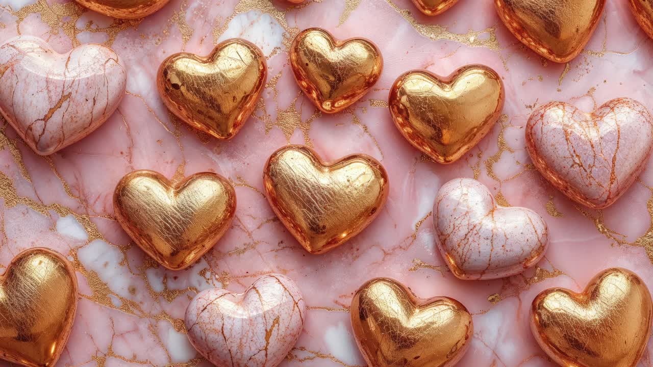 대리석 바탕 에 금색 과 분홍색 의 심장