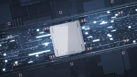 placa de circuitos y núcleo de chip eléctrico, renderización en 3d.