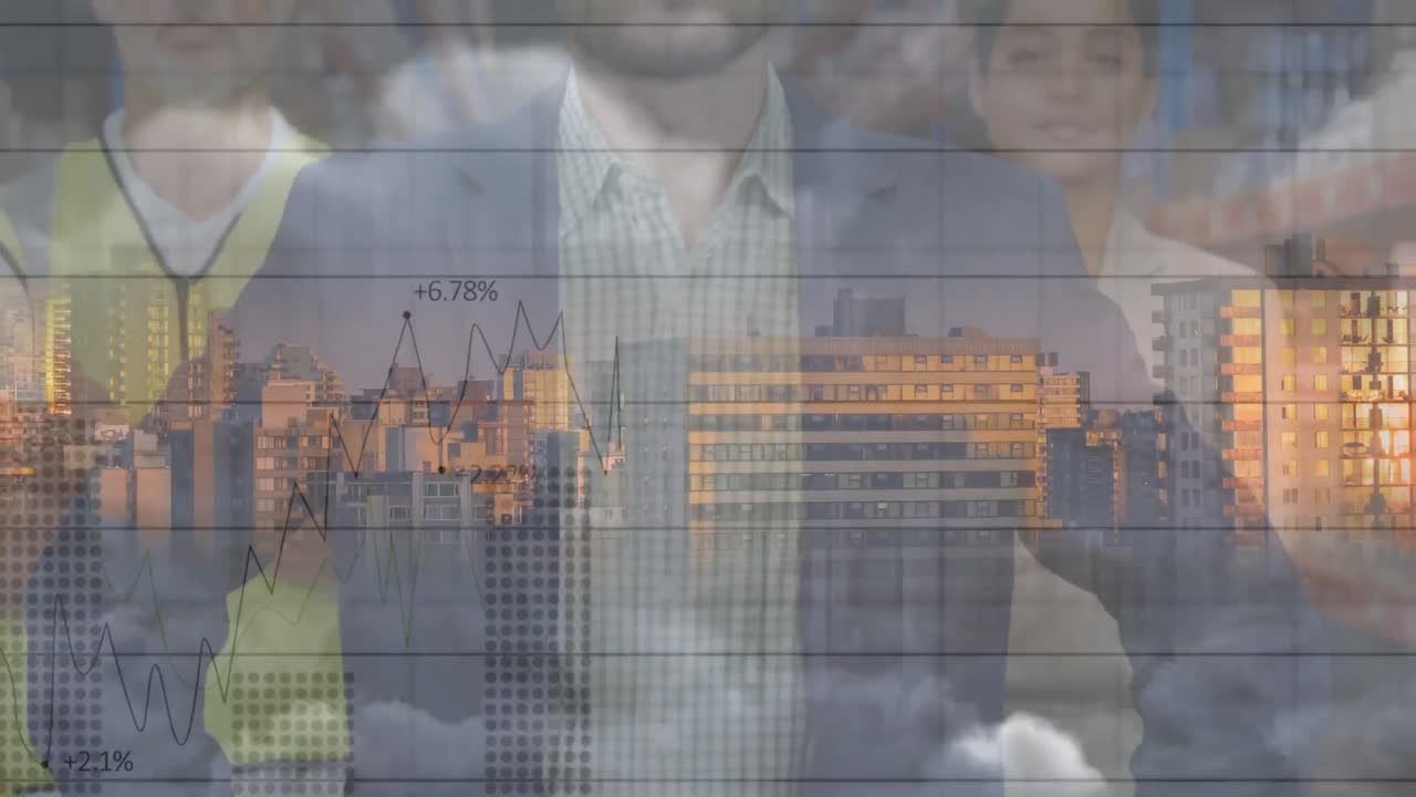 animación del paisaje urbano sobre un grupo diverso de empresarios