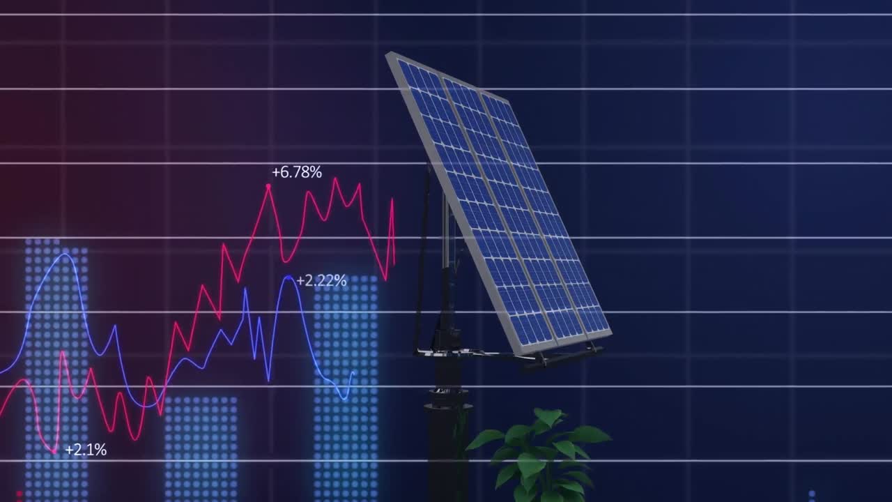 태양 전지 패널을 이용한 통계 및 금융 데이터 처리 애니메이션
