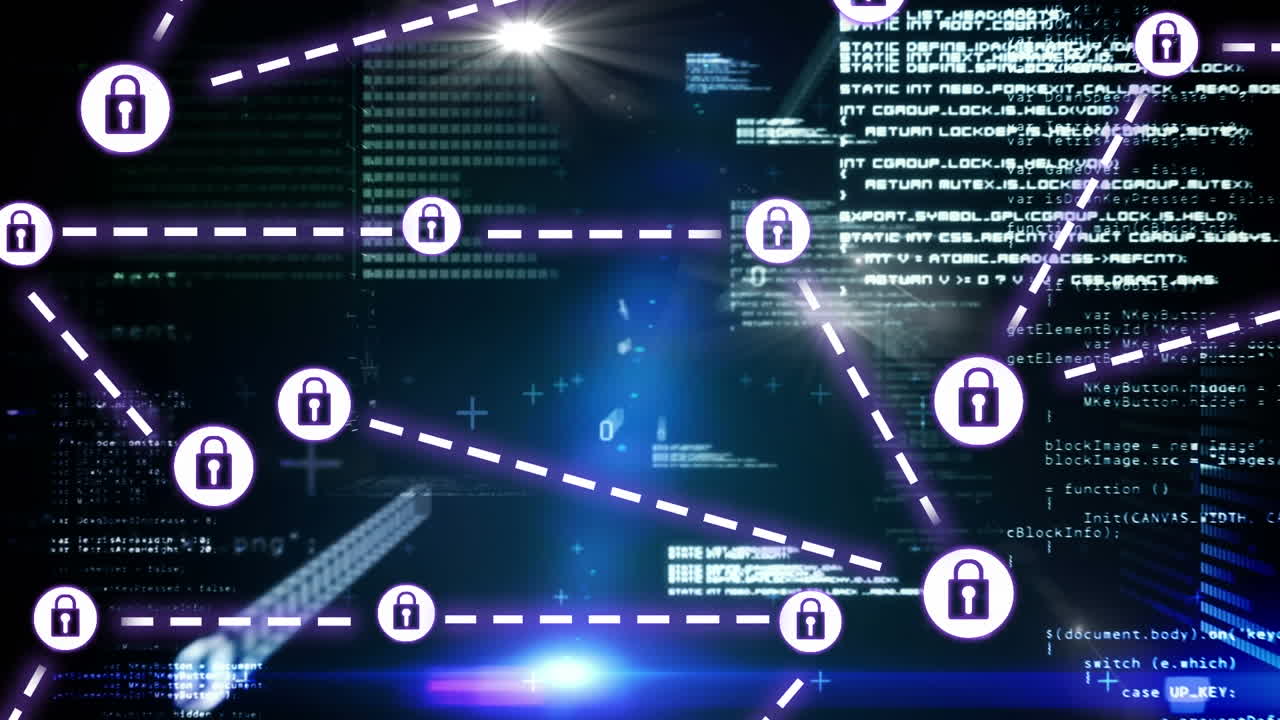 Animation of data processing and network of connections with icons
