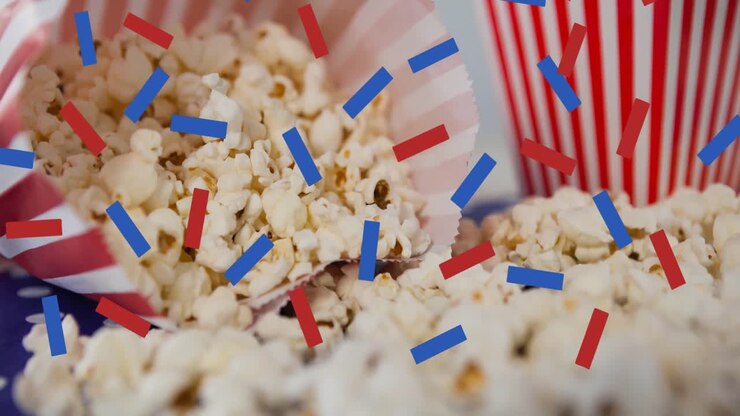 Animazione di coriandoli su scatole di popcorn.