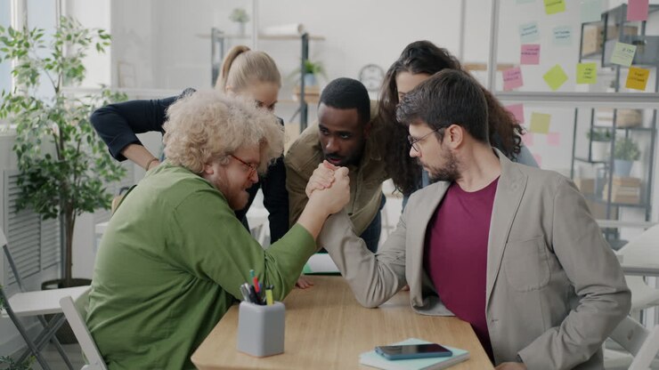 Office Colleagues Arm Wrestling