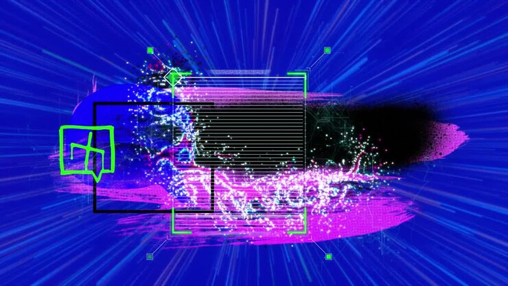 Animation of scope scanning over colorful shapes on blue background