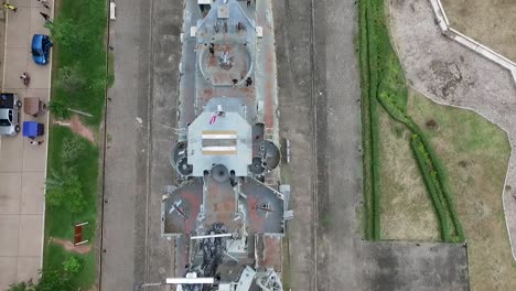 aerial shot of remembrance lhuangprasae battleship rayong district, thailand