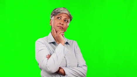 Green-screen,-thinking-and-senior-woman