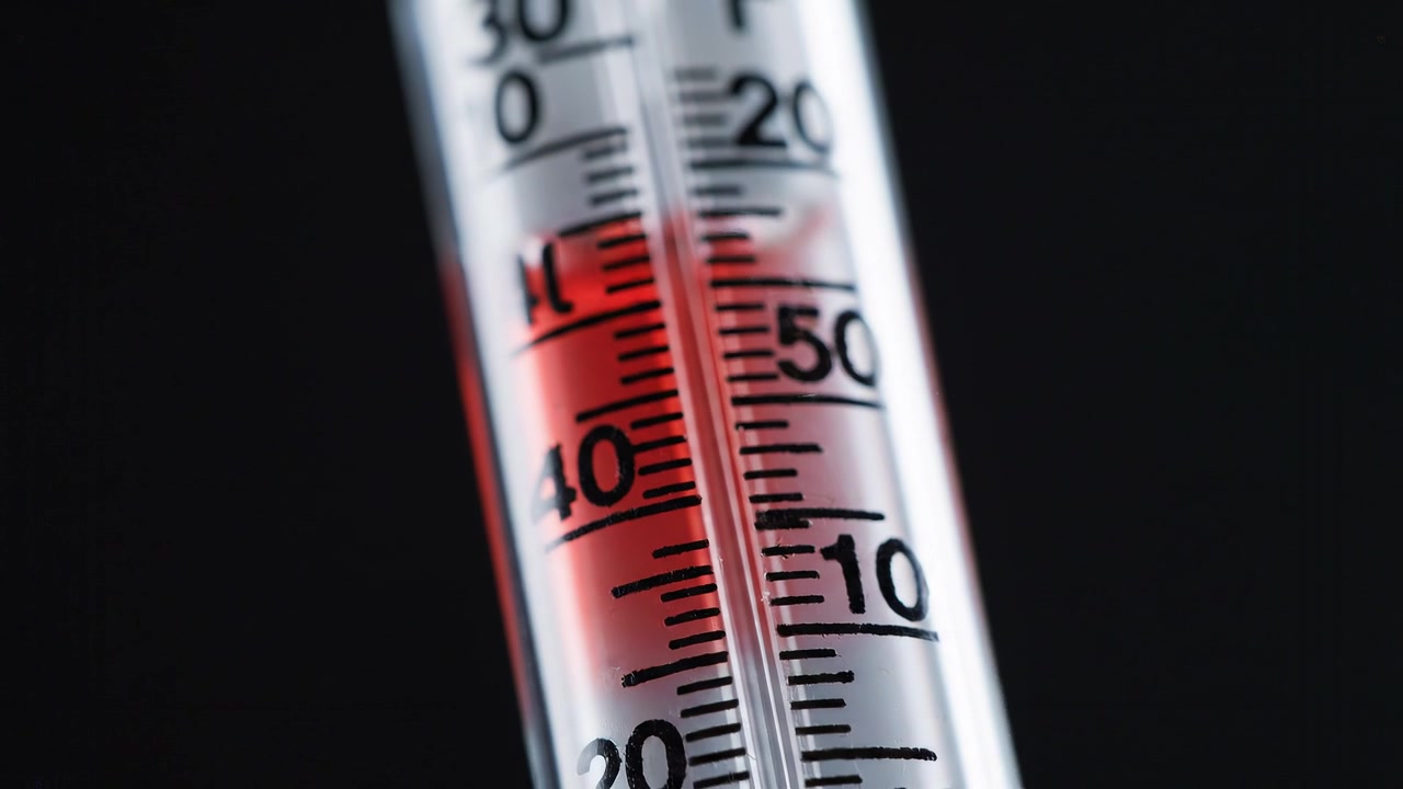 Macro Detail of a Classical Thermometer with Red Indicator