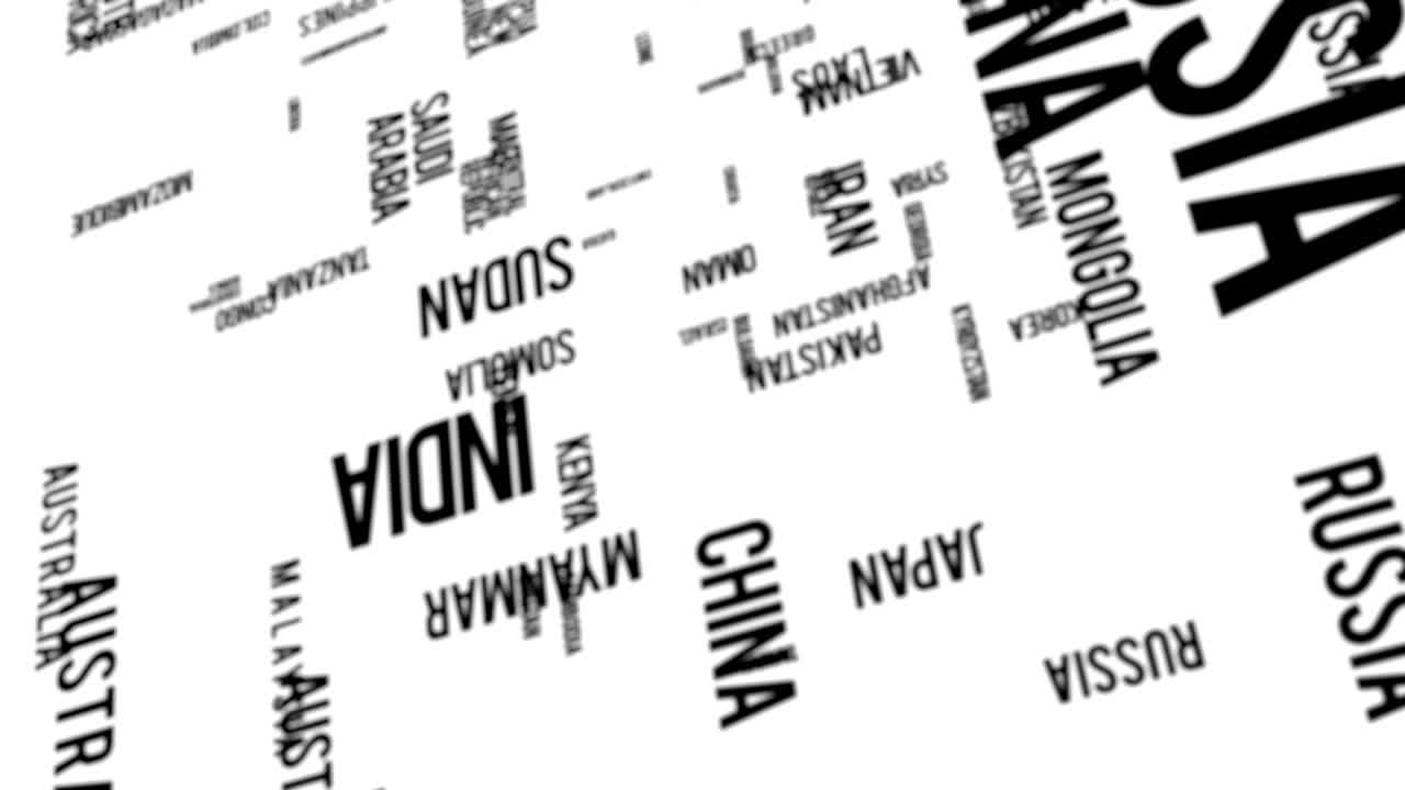 nube de palabras mapa del mundo con nombre de país tipografía