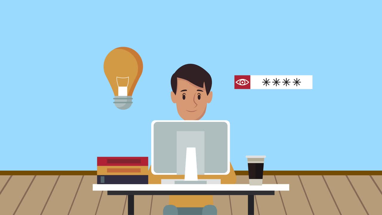 man programmer in desktop computer