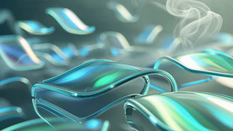 abstract futuristic glass structures with blue and green hues