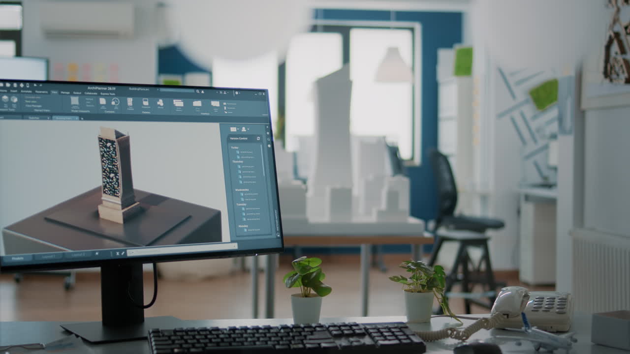 Office workstation with architecture software and building design