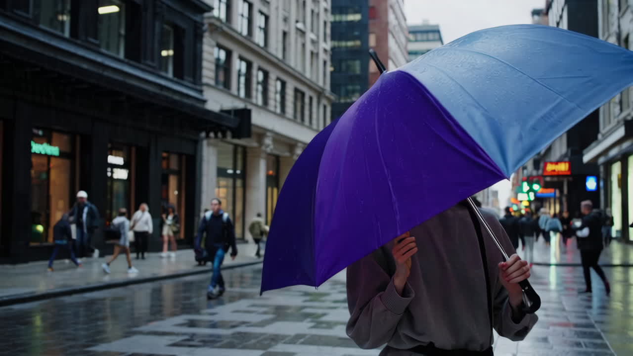 Rainy Day in a City Street with Umbrella