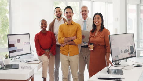 grupo, retrato o personas de negocios felices