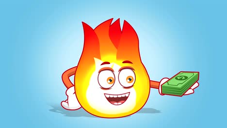 cartoon fire flame dollar money in hand with face animation alpha matte