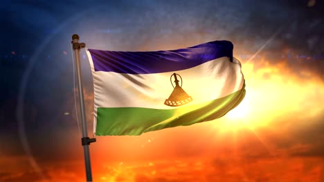 la bandera de lesotho retroiluminada en un hermoso ciclo de amanecer en cámara lenta 4k