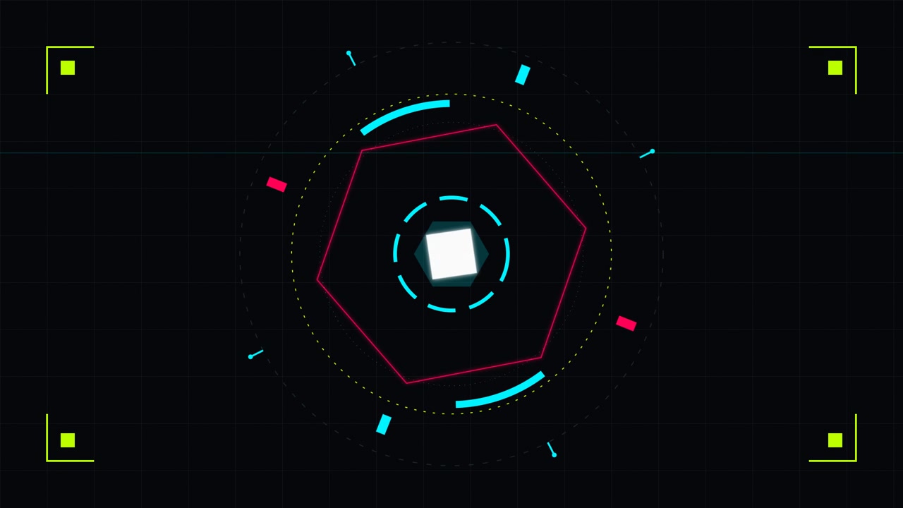 Futuristic Digital HUD Interface with Pulsing Hexagonal Graphic
