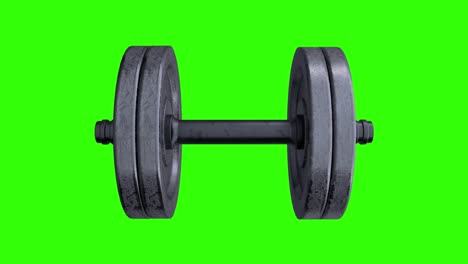 gym dumbbell spinning on a green screen - chromakey background, loop