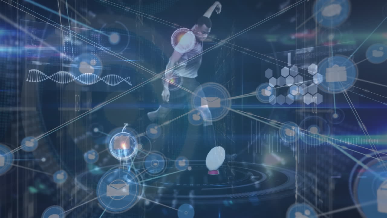 럭비 플레이어에 대한 연결 네트워크 및 데이터 처리의 애니메이션