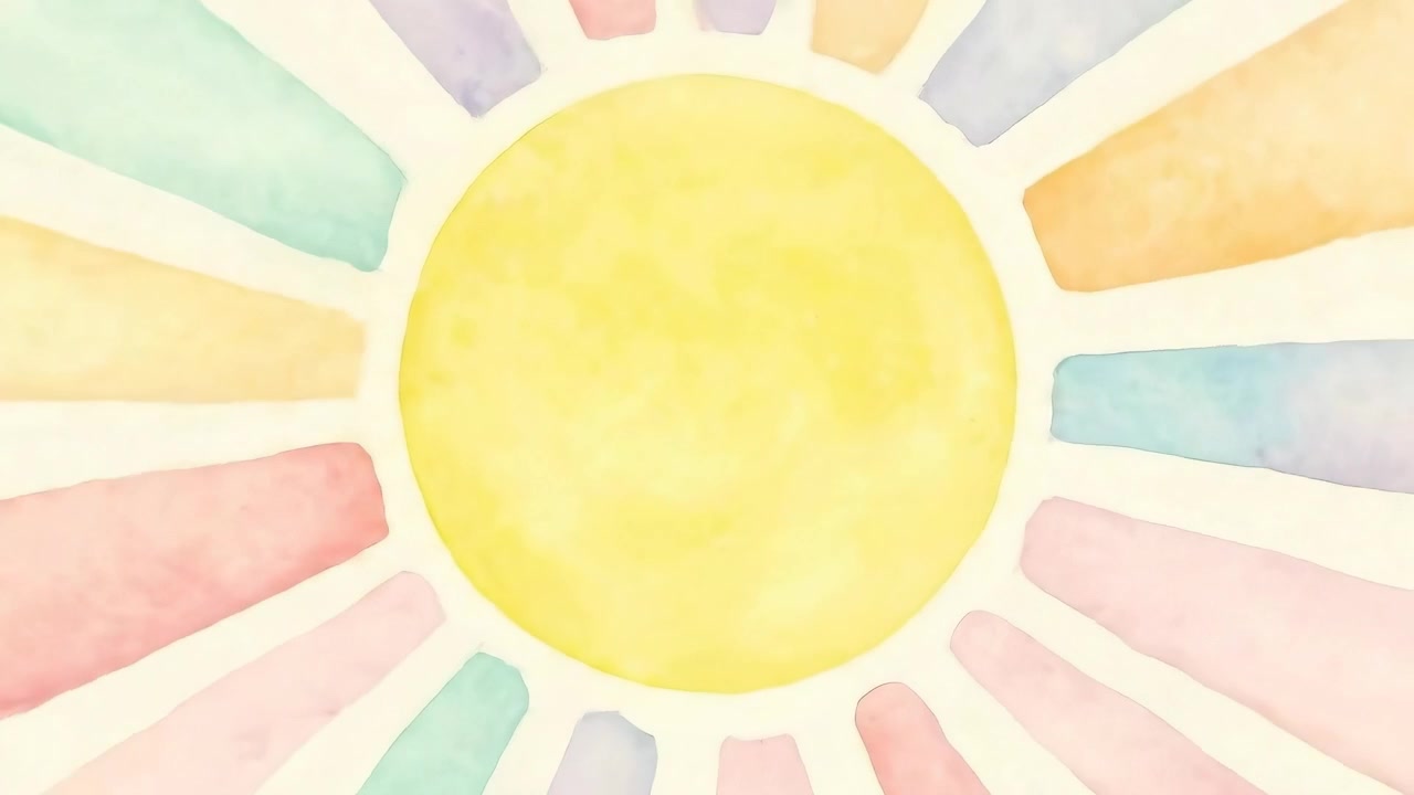 Abstract Watercolor Sunburst with Pastel Colored Rays