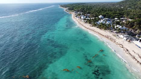 aereal shot of a stunning beach at the colombian caribban sea. san andres islas
