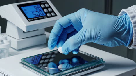 pills being weighed in a laboratory