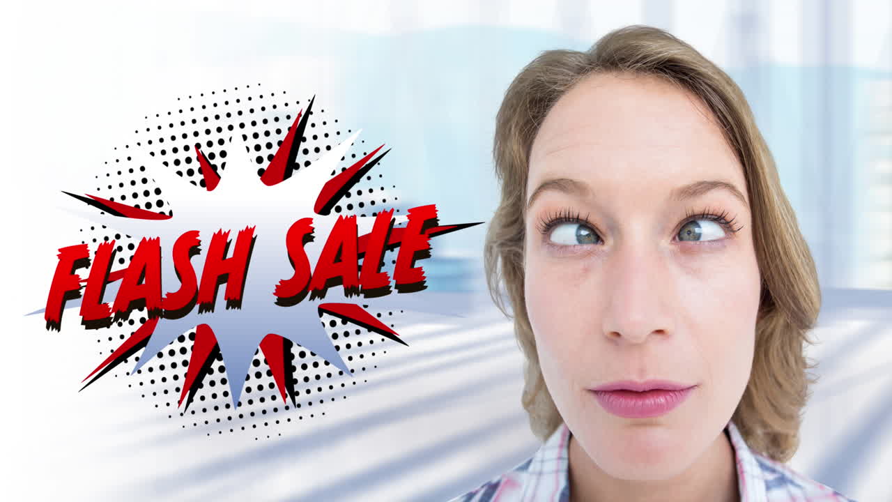 행복한 백인 여성에 대한 플래시 판매 텍스트의 애니메이션