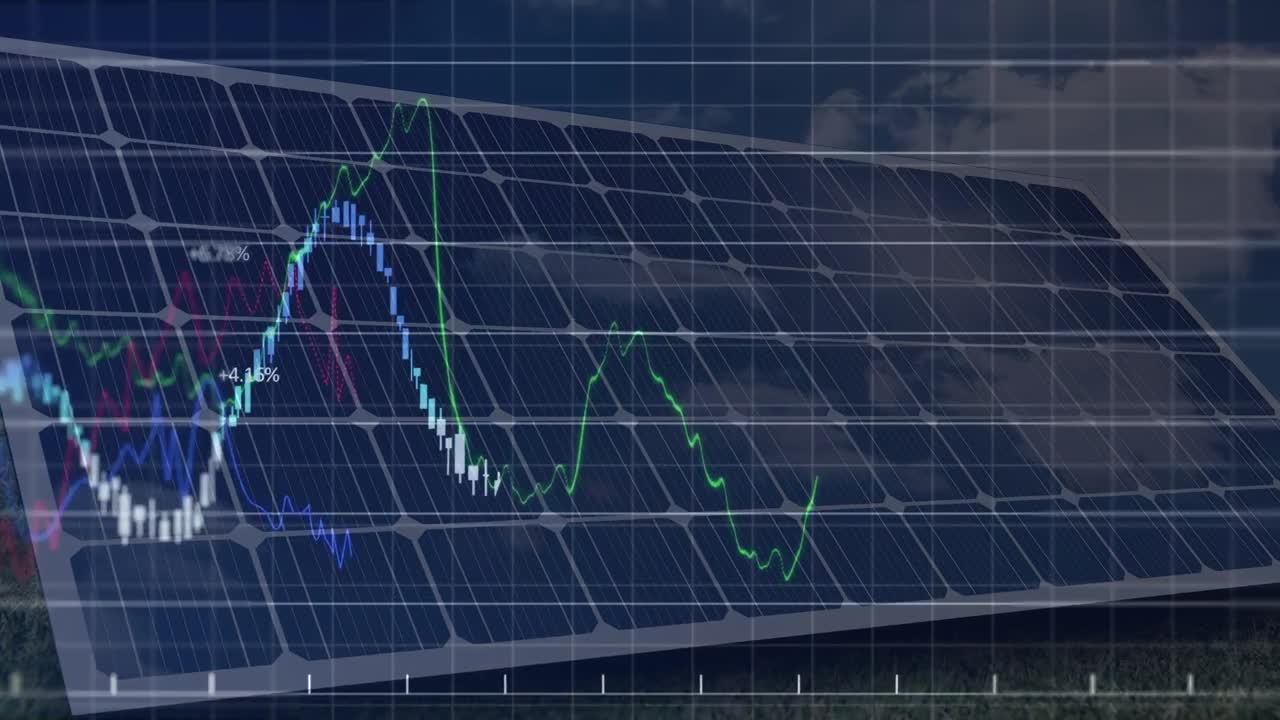 태양 전지 패널을 통해 데이터 처리의 애니메이션