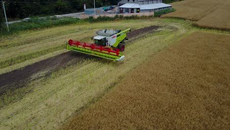 oilseed rape harvested by new grain combine. vinnitsa, ukraine - july 2017: oilseed rape harvested by new grain combine, bio agriculture, sunny summer day