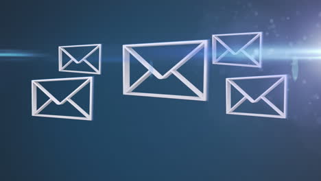 animación de los iconos de los sobres sobre un fondo azul