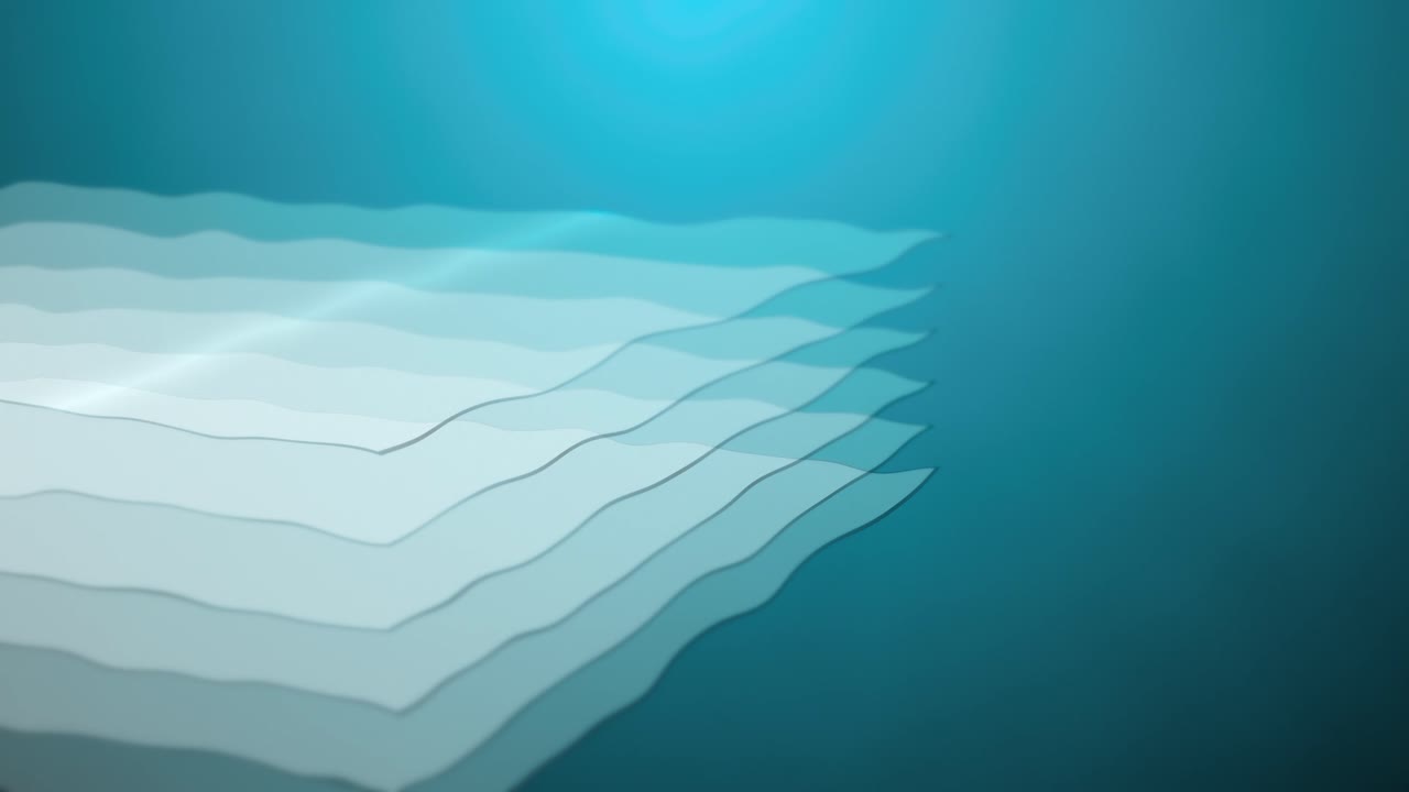 Seamless loop of abstract wavy glass layers with warm orange and green gradients. Modern frosted glass animation with soft light, ideal for tech presentations and website backgrounds