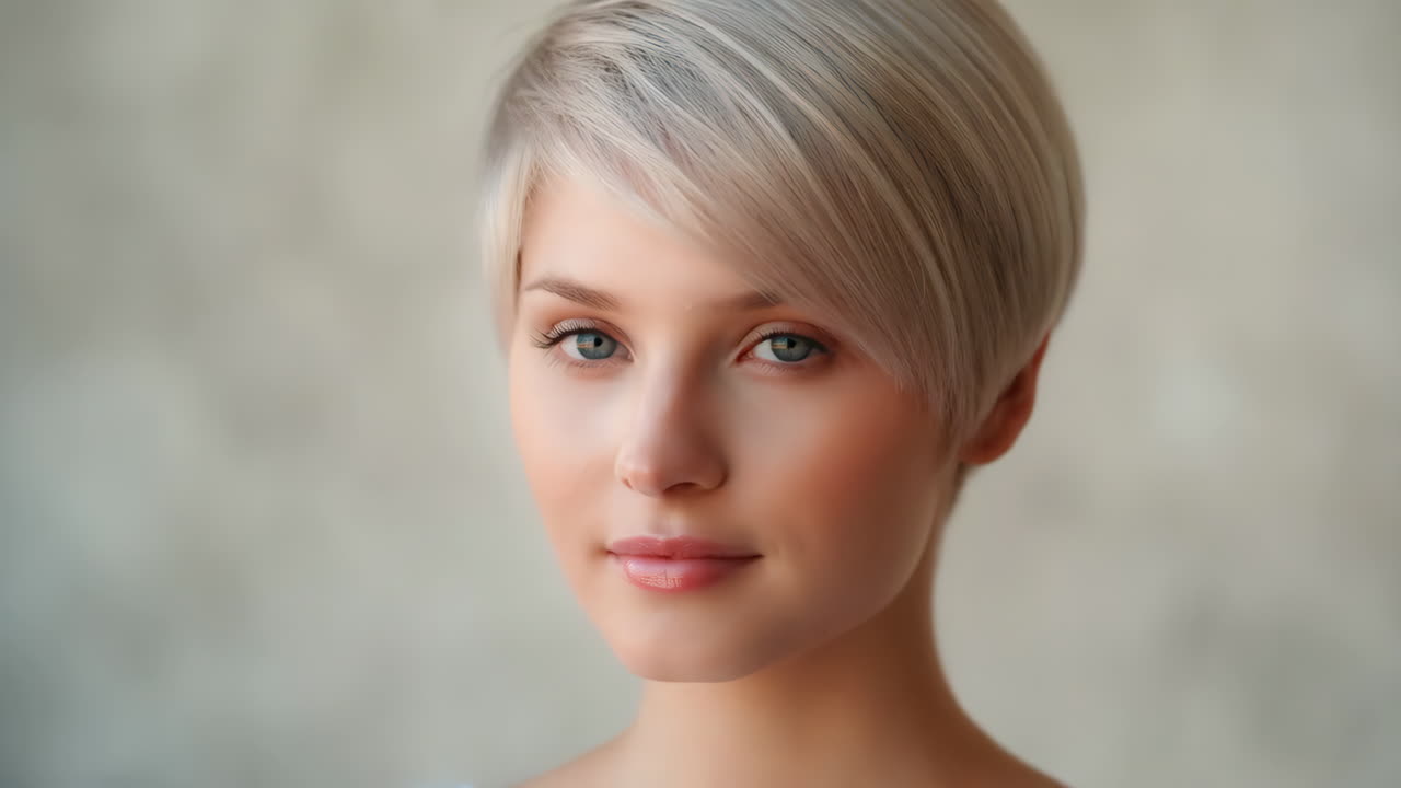 Ritratto di una bella donna bionda con i capelli corti