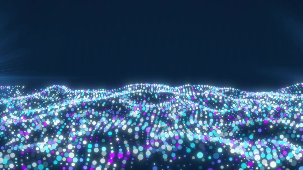 Abstract Digital Wave of Glowing Blue and Purple Particles