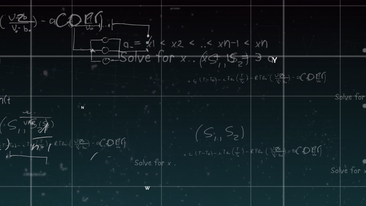 Animation of mathematical equations over black background