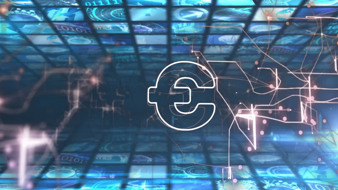 유로 기호를 동영상과 함께 디지털 인터페이스를 통해 애니메이션화합니다.