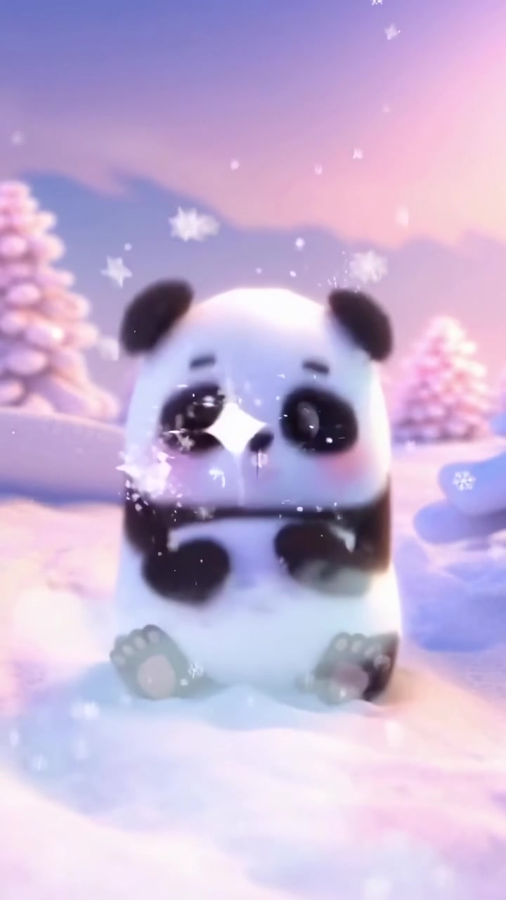Panda animato carino che gioca in un paesaggio invernale innevato