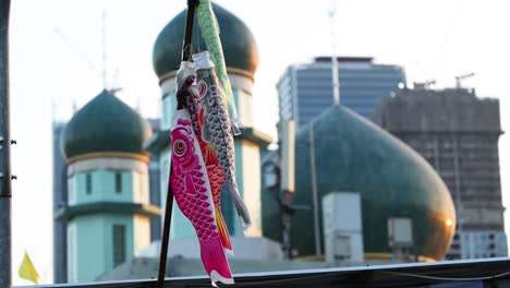 colorful carp streamers blowing in the wind