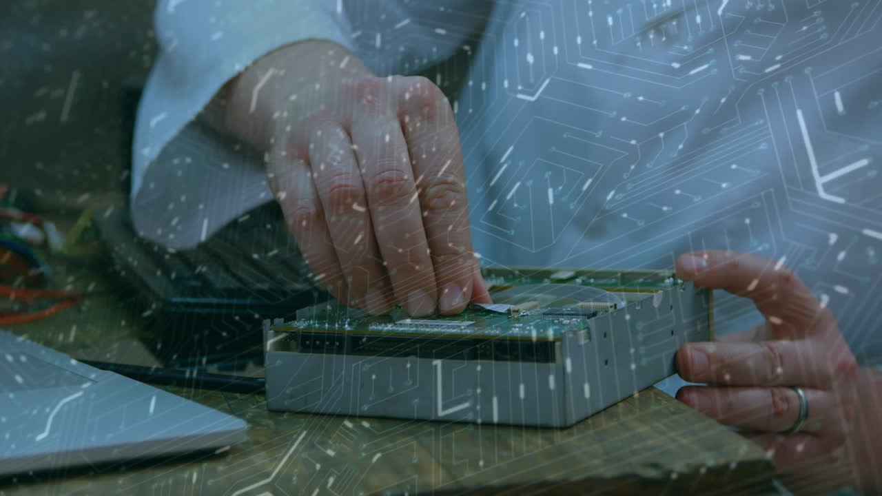 창고에서 컴퓨터를 사용하는 중간 섹션에 대한 연결 네트워크