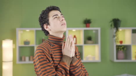 praying boy. offering good wishes.