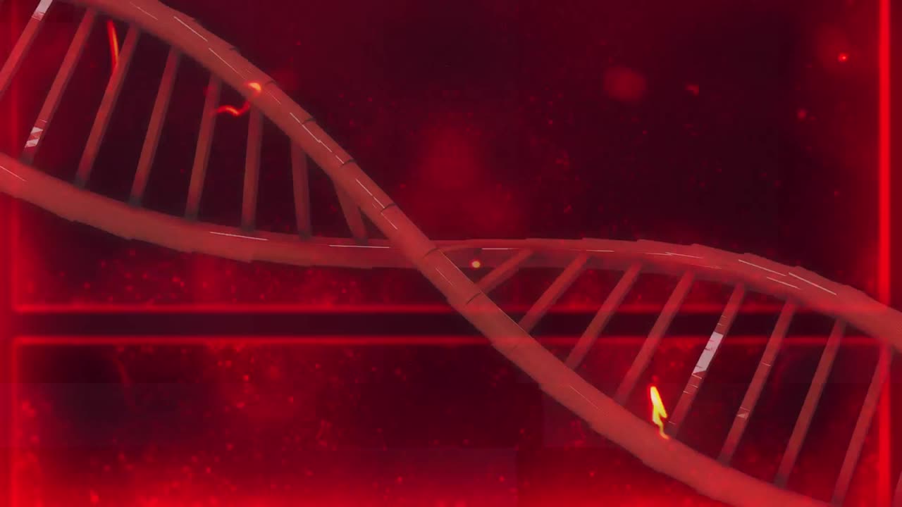 dna 가닥이 빛나는 반점으로 회전하는 애니메이션