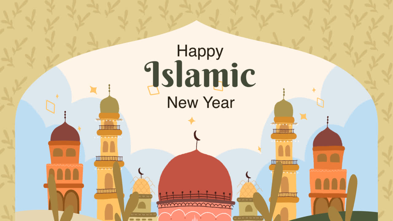 gráfico de movimiento de plantilla de llamada fotográfica de año nuevo islámico