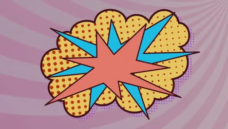 animation of retro speech bubble over yellow cloud with dots and purple stripes