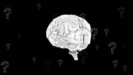 animation of question marks over digital brain on black background