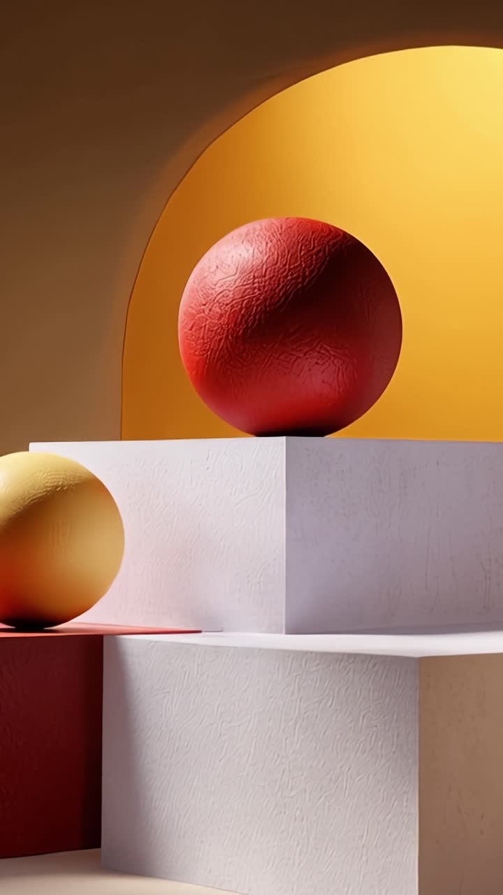 A visually striking composition featuring vibrant spheres on geometric platforms, emphasizing bold colors and modern design elements in a harmonious arrangement