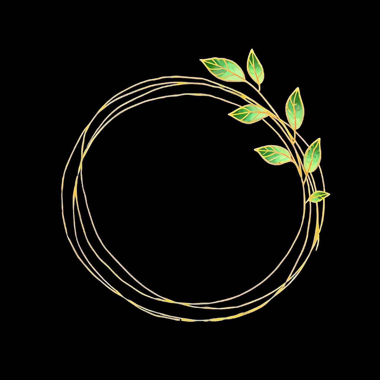 Elegant circular leaf frame animation isolated asset, transparent 4K video, alpha channel, ProRes
