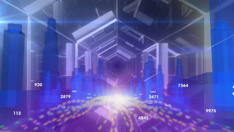 animación del procesamiento de datos sobre la ciudad y el túnel digital