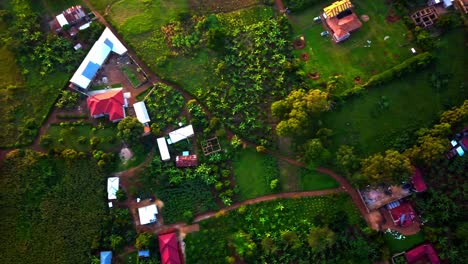 top down view of rural village in masaka, uganda - drone shot