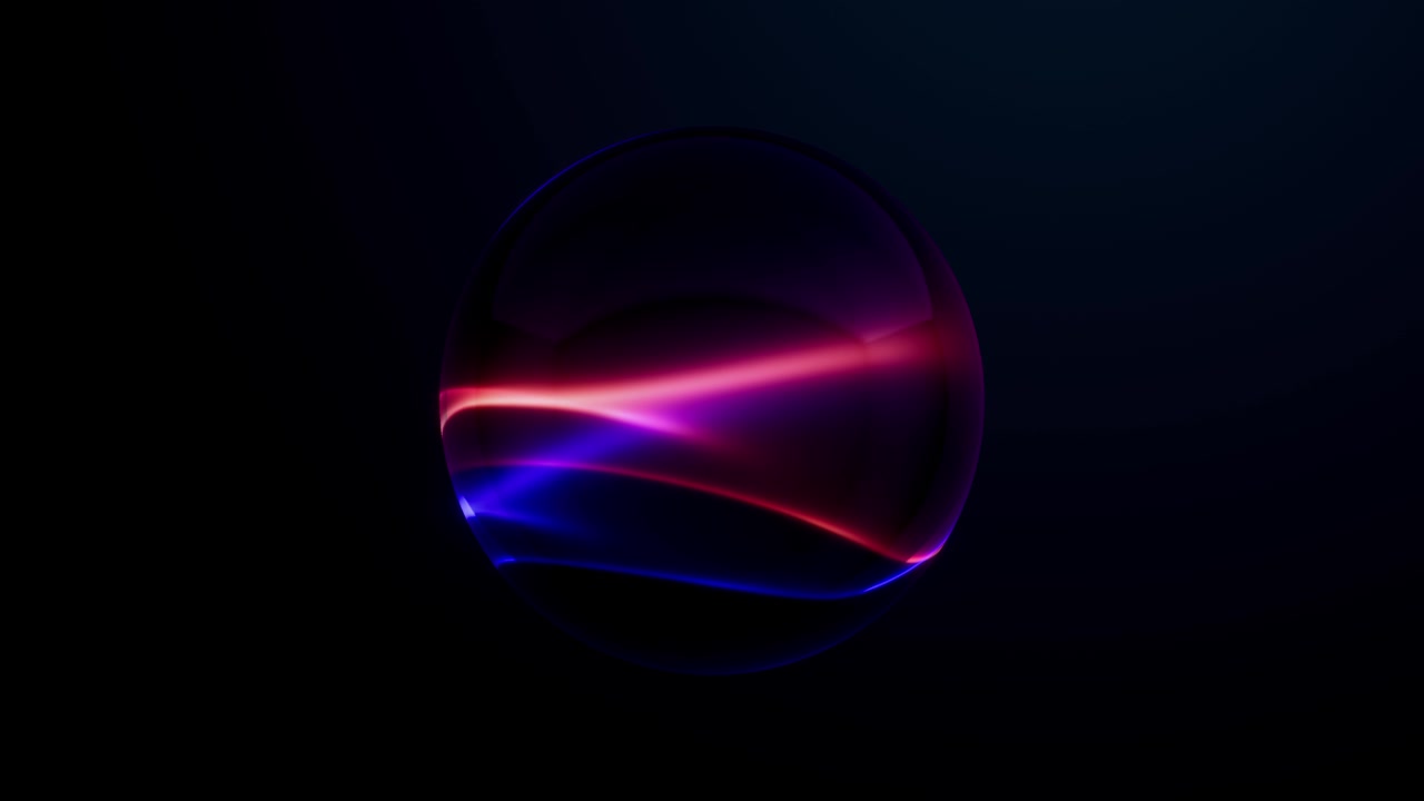 Sfera di vetro astratta con onde di energia blu e rosse luminose