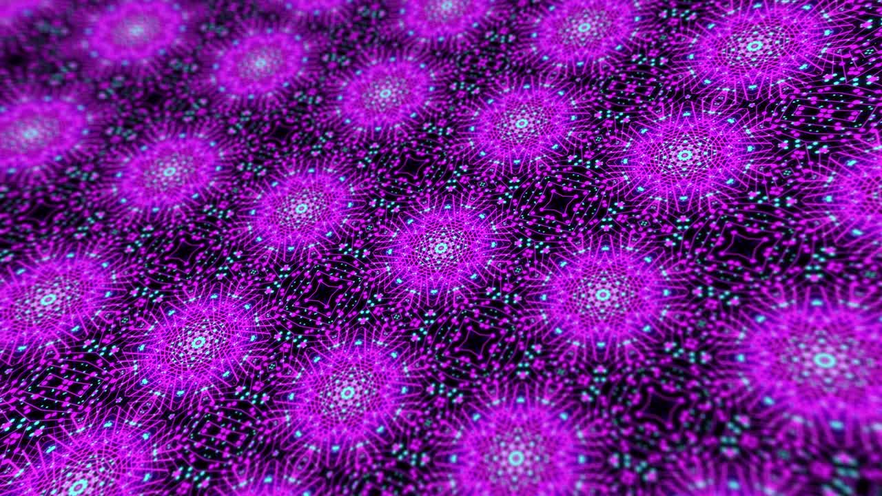 Abstract motion graphics with a digital mandala fractal seamless loop. 4k animation design, floral lines grid in multicolor. Yoga, meditation and other activities benefit kaleidoscopic background